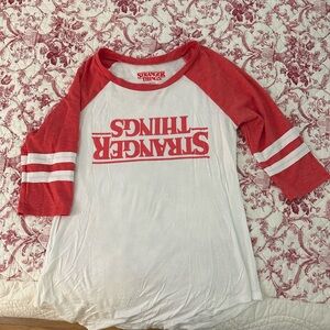 Stranger Things Raglan Tee in White and Red